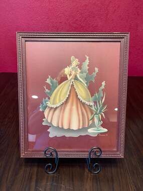 Vintage Turner Wall Art Print of Victorian Lady in Pink Dress with Fan
